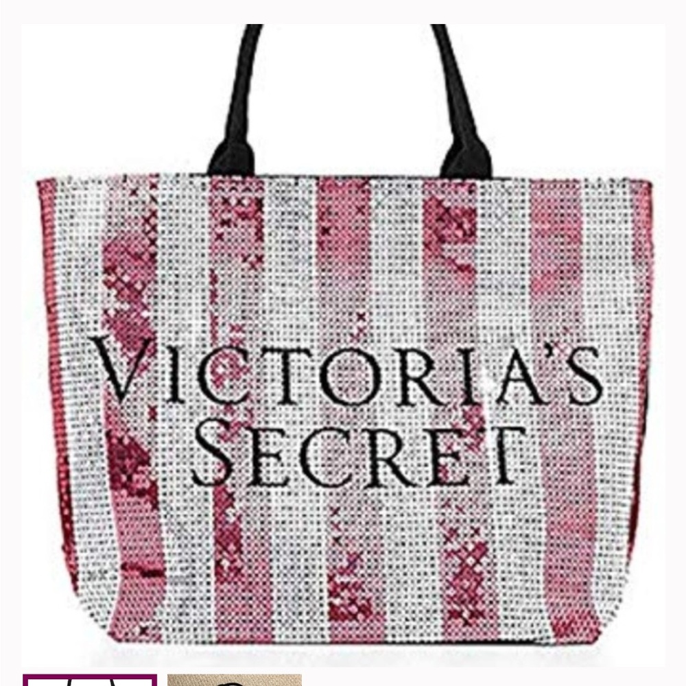 Victoria's Secret Striped Pink and White Tote NWT